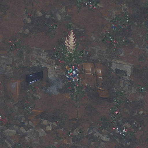 Rendering of Christmas tree next to fireplace 200th image