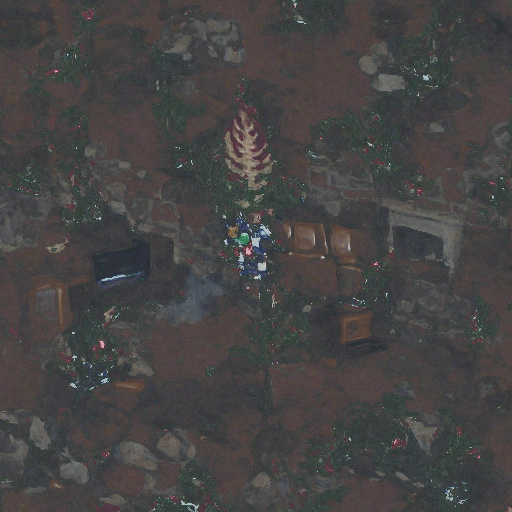 Rendering of Christmas tree next to fireplace 250th image